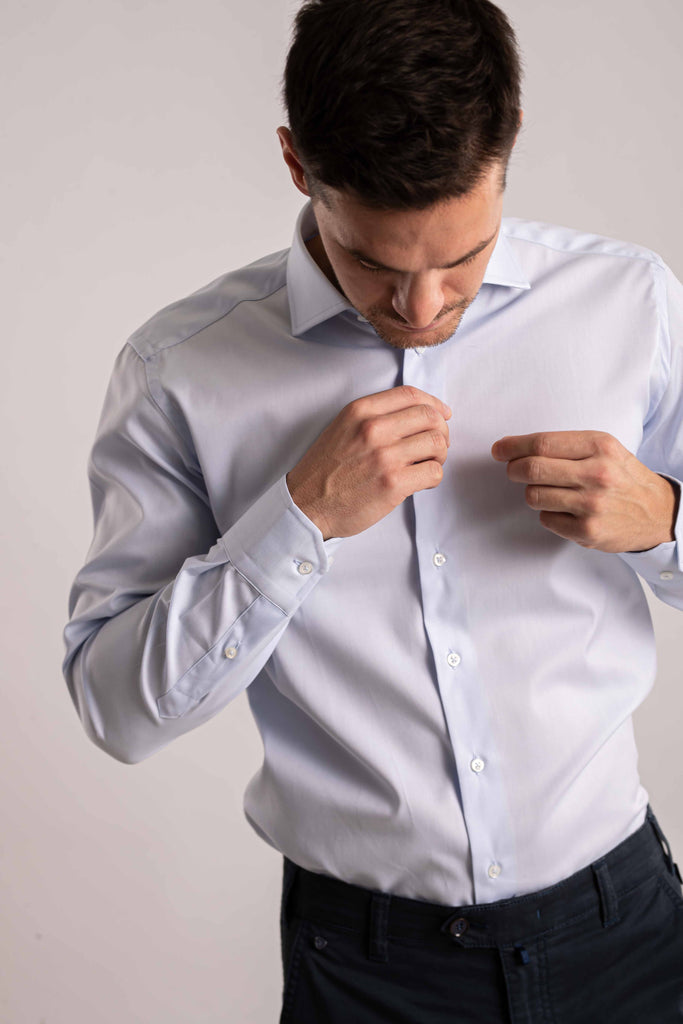 Camicia Custom-fit A Righe Bianche E Rosa In Puro Lino Con Colletto Aperto Alla Francese | Pellizzari - Foto 8